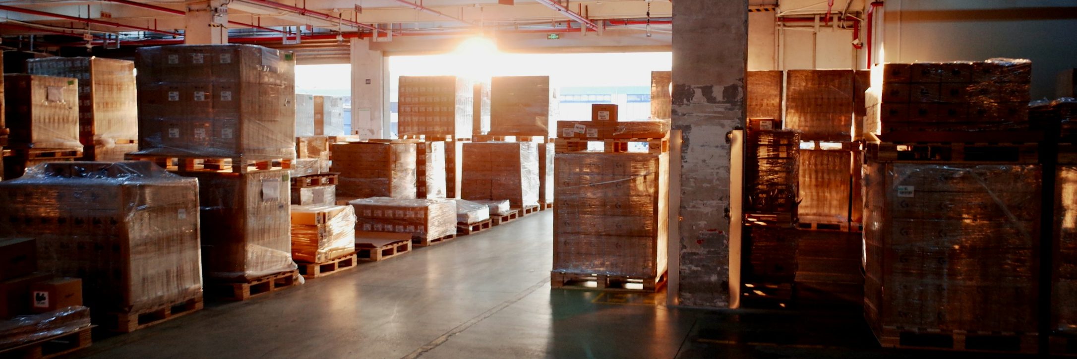 Warehouse with pallets of stored cargo
